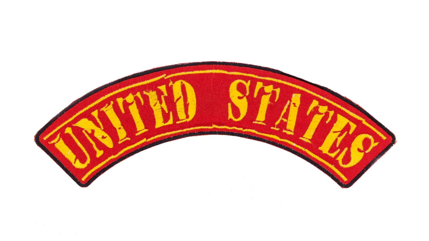 United States Yellow on Red Rocker Patch - Embroidered Biker Patch for Vest Veteran Patches
