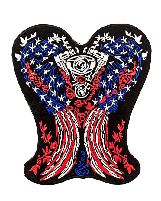 US Glag Angel Wings Round Center Patch - Motorcycle Biker Patch Veteran Patches