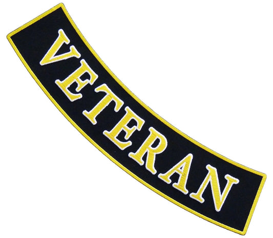 Veteran Yellow on White Military Rocker Patch - Veteran Biker Patch Veteran Patches
